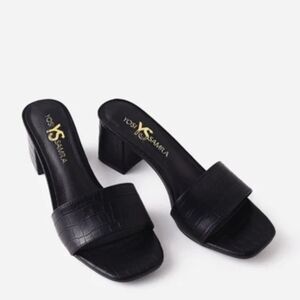 Yosi Samra Croc- Embossed Black Women's Slide Heel Sandals New Sz.9